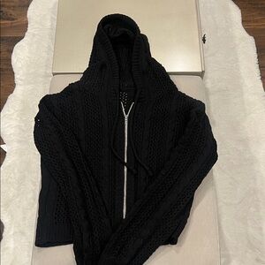 Black Cable Knit Hooded Sweater
